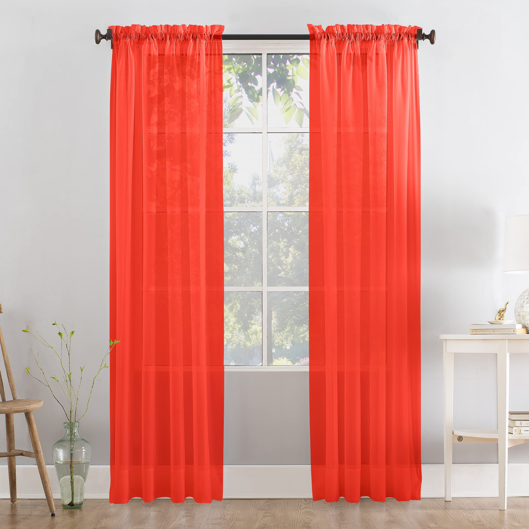 Megachest a pair of slot top voile curtains(Red, 56" wideX36 drop 2 Panels)
