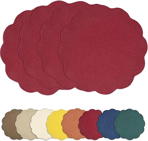 Miniatura 26 de AHHFSMEI Juego de 4 manteles individuales redondos de lino sintético, alfombrillas de mesa impermeables, resistentes al calor, antideslizantes y a