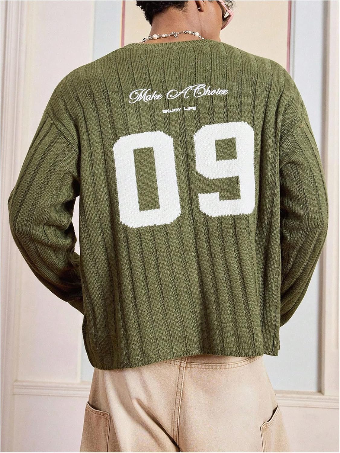 Men's Number Letter Graphic Sweater Long Sleeve Crewneck Casual Knitted Pullover Sweaters - Image 2