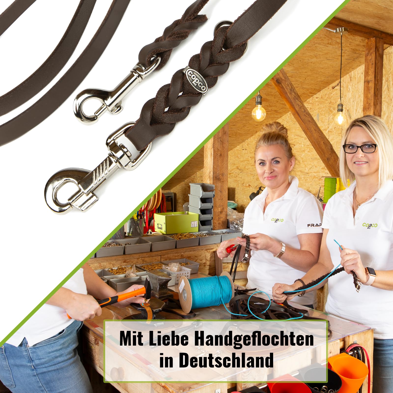 Hundeleine Leder 2,40m mittelgroße Hunde Fettlederleine [3-Fach Verstellbar] Lederleine geflochten – robuste Leine Hund mit Chrombeschlägen – Führleine Hund & Freihandleine – Dog Leash Braun 15mm