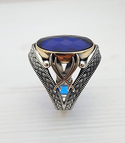 Vista 2 de Beautiful Handcrafted 925K Solid Sterling Silver Cubic Zircon Sapphire Color Men's Ring RP54