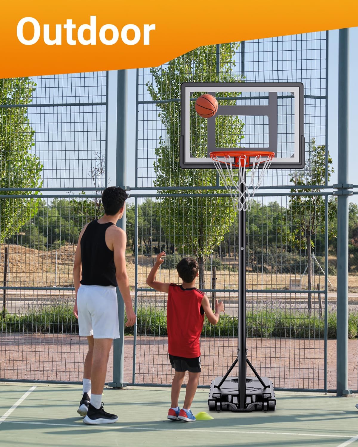 Mayfire Kids Basketball Hoop Adjustable Height 5.5-7.5 FT, Portable Basketball Goal System with 33" Shatterproof Backboard for Kids Youth Teens in Driveway, Backyard, Outdoor Play