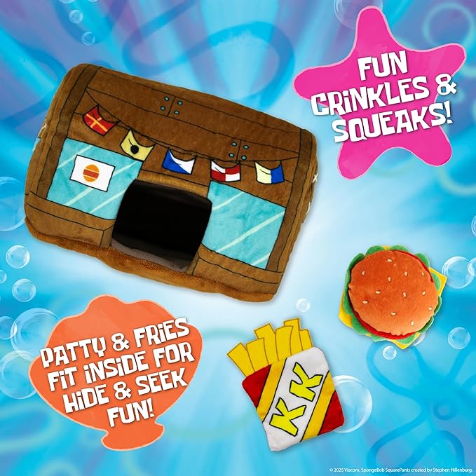 Juguete para Perros SpongeBob Plush con Squeaker, Krusty Crab, Burger & Fries miniatura 3