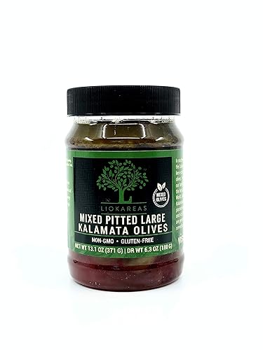 Aceitunas grandes griegas mixtas sin hueso - Aceitunas Kalamata y verdes (Halkidiki) - 13.1 oz - Orgánico - Sin gluten - Sin OMG - Paleo - Keto -