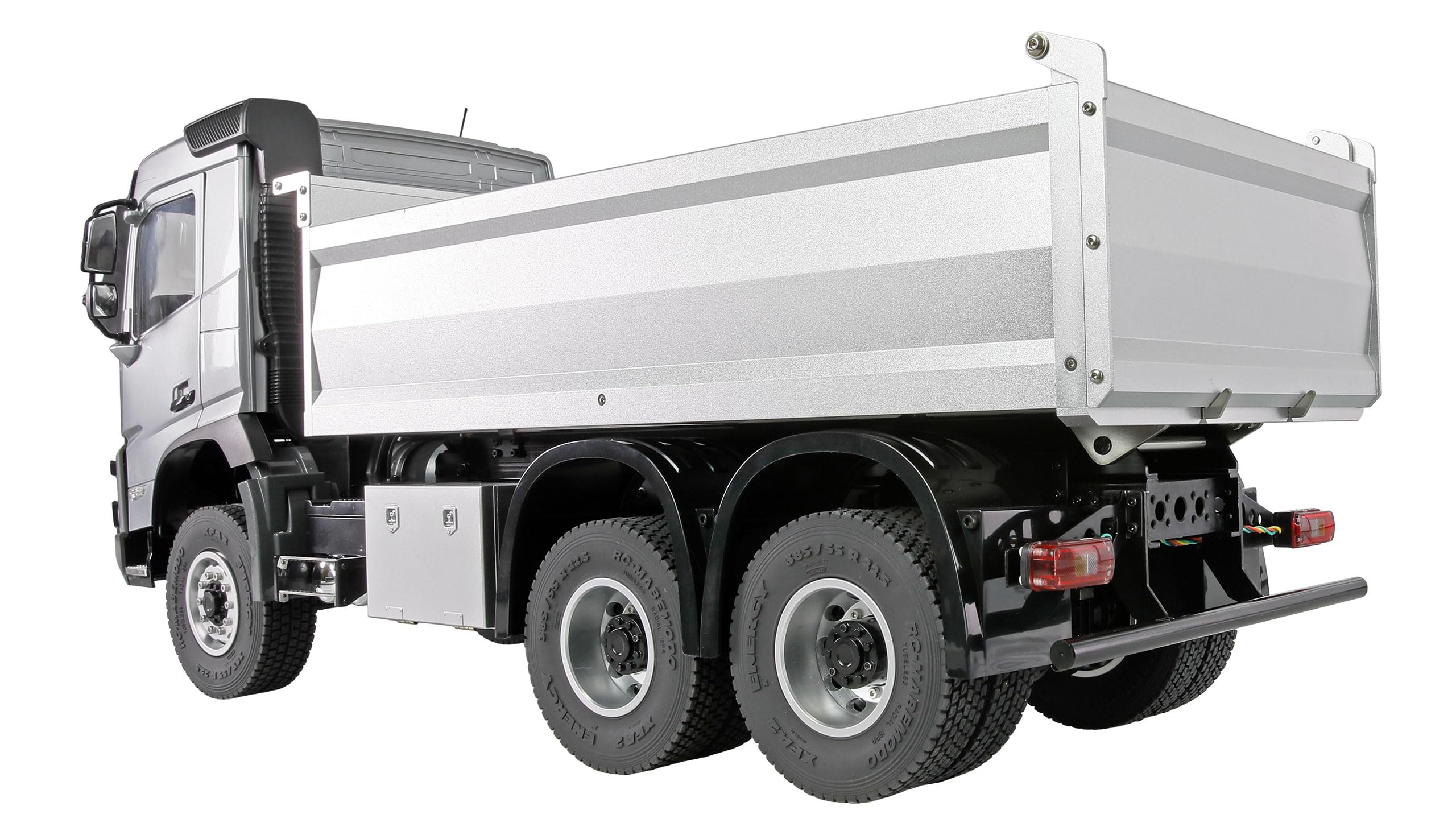 Volvo FMX E015 wywrotka licencyjna ciężarówka 6x4 1:14 RTR srebrna zdalnie sterowana