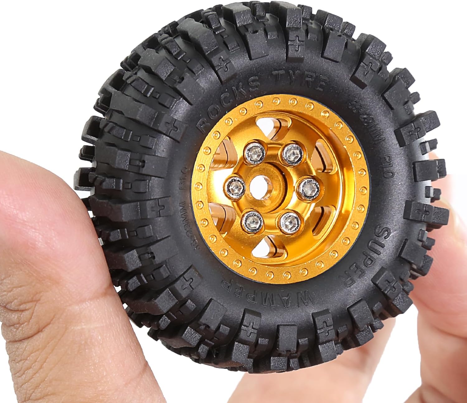 STMU 1.0in” Beadlock Wheel Tires Set for Ascent-18 APEX Axial SCX24 AX24 FCX24 Upgrade 1/24 1/18 RC Crawler Car (Golden)