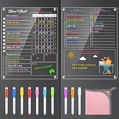 Tabla magnética de tareas acrílicas para niños, tabla de tareas para refrigerador, tabla de tareas de borrado en seco para varios niños, tabla de