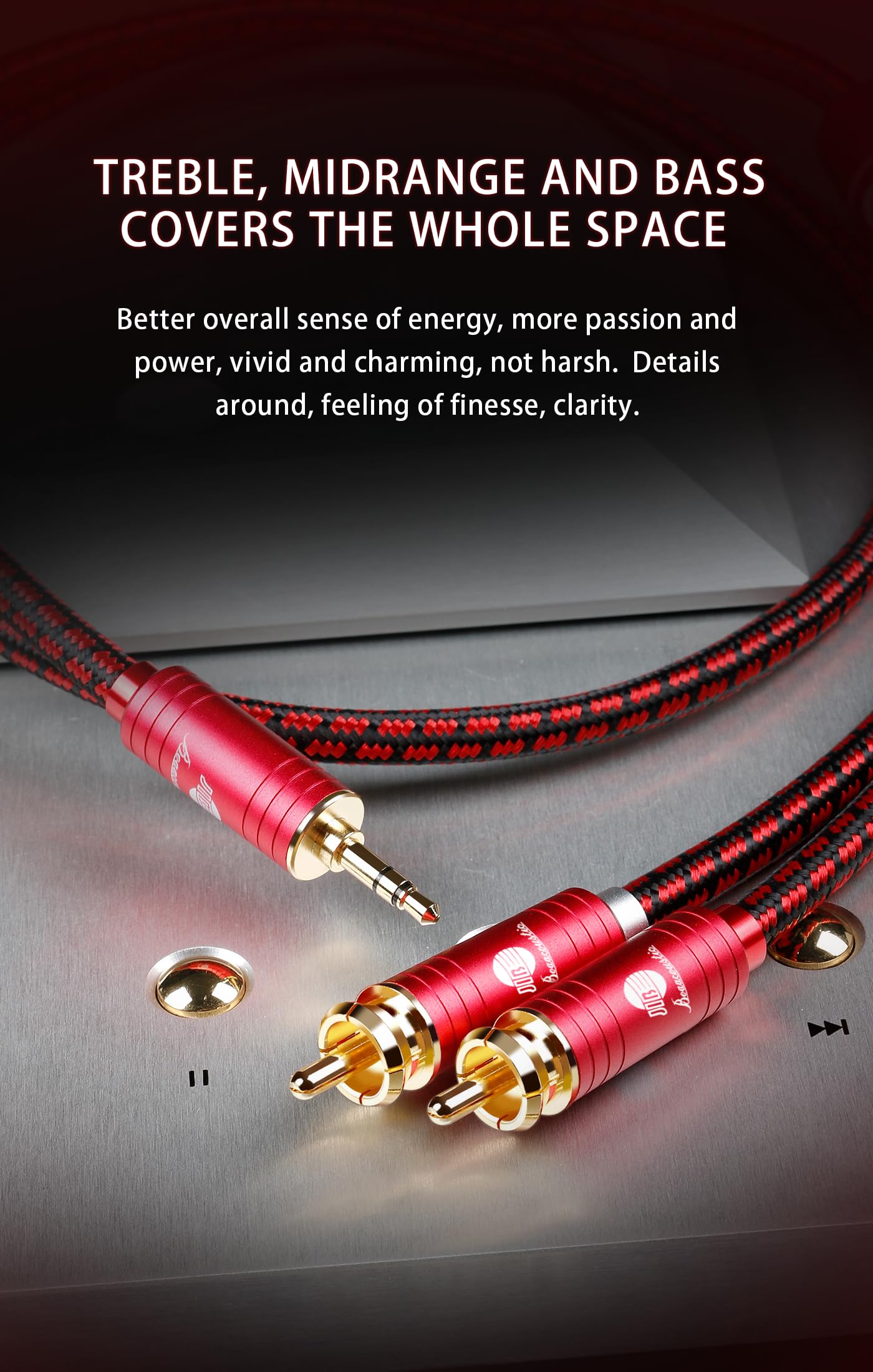 BOAACOUSTIC JIB Klinke auf Cinch High end Chinch Kabel, Audio Adapter 3,5 klinke stecker auf Cinch Y Kabel für TV, PC, Handy, MP3-Player, Lautsprecher, Autoradio, Tablet, Verstärker 3m