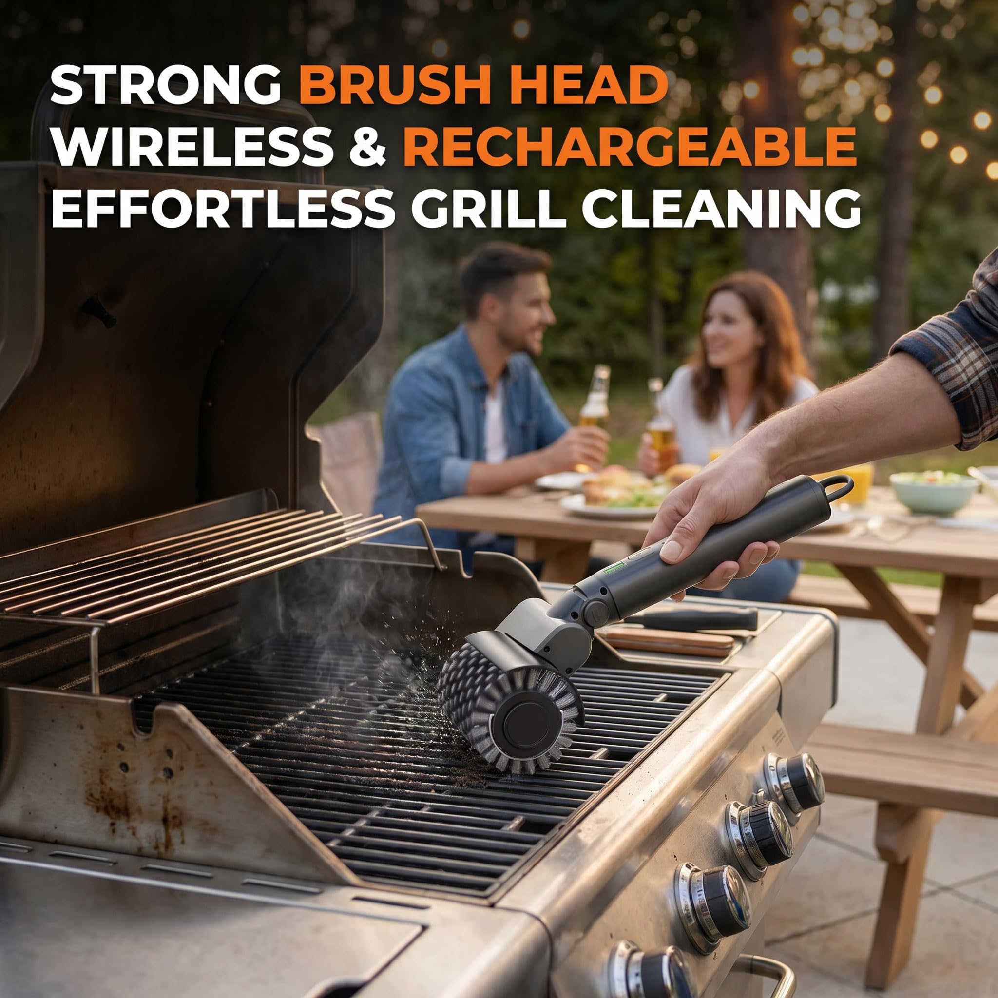 Kit 3 in 1 con spazzola elettrica per barbecue, senza fili, con setole metalliche rinforzate sicure, durata di 2 ore, impermeabile e lavabile in lavastoviglie, spazzole rimovibili per una pulizia