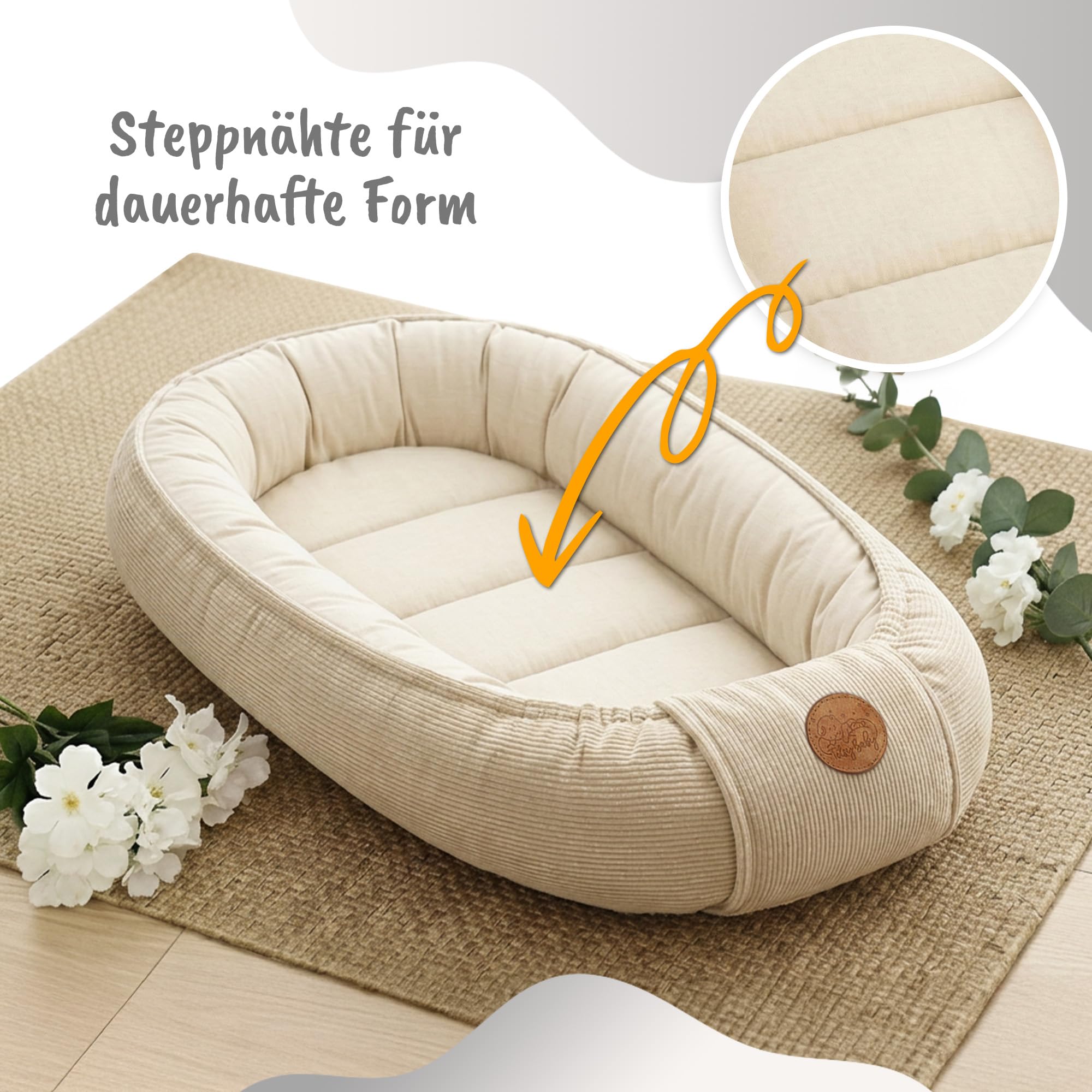 Totsy Baby Couffin Cocon Nid Bébé Réducteur de Lit - Babynest Portable pour Berceau Couchage Enfant Douillet Câlin Garçon Fille Nouveau Né Nido Beige Velours côtelé