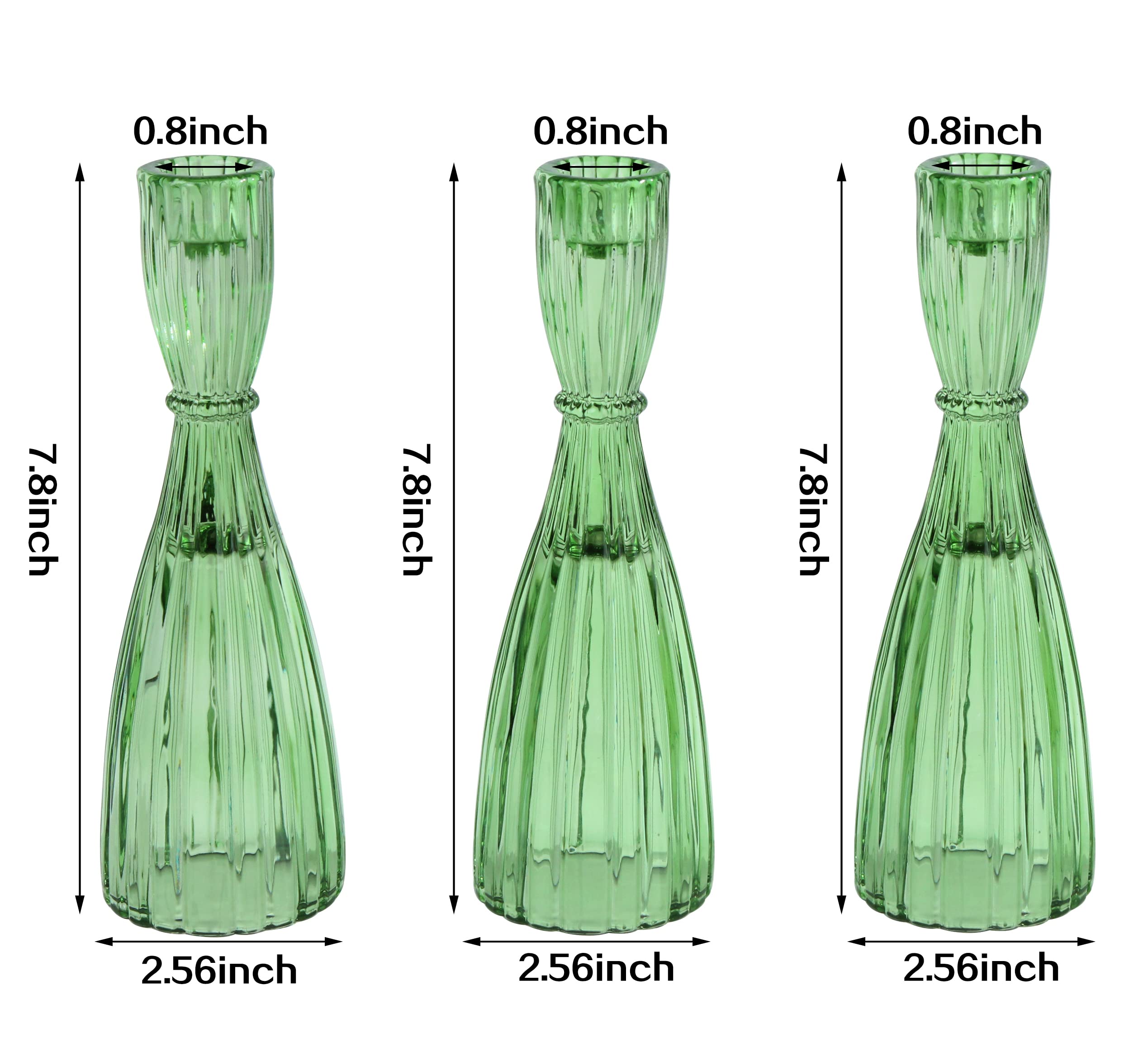 Gurfuy Green Taper Glass Candlestick Holders - 3PCS Thick Glass Candle Holder Bulk for Table Centerpiece Wedding Party Supplies Festival Dinner Decoration Dinning Fits 3/4 inch Candle & Led Candles