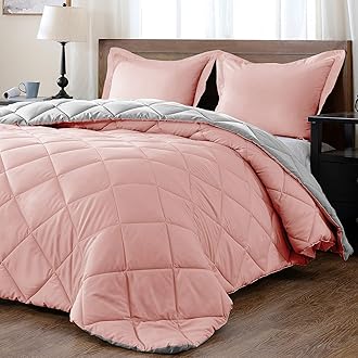 downluxe Twin Comforter Set - Pink and Grey Twin Comforter, Soft Bedding Comforter Sets for All Seasons, Twin Bed Comforter Set - 2 Pieces - 1 Comforter (66"x92") and 1 Pillow Sham(20"x26")