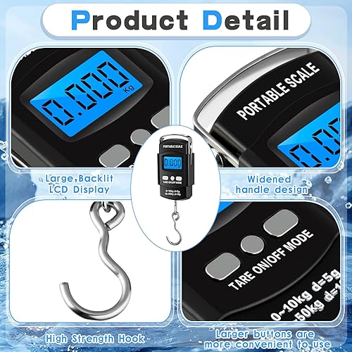 Miniatura 3 de 4 unidades de báscula digital de pescado de 110 lb 50 kg de capacidad de peso, báscula colgante electrónica, báscula de pesca portátil con cinta