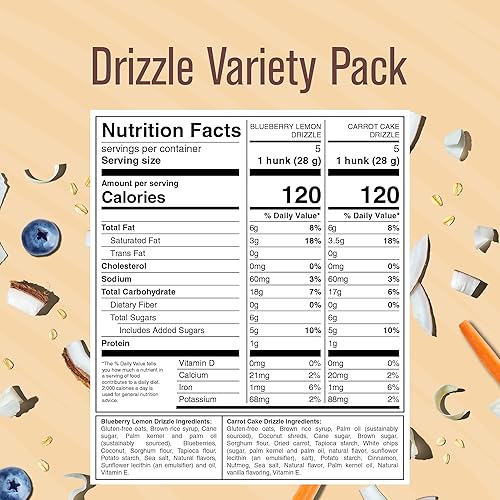Miniatura 2 de Caja de Variedad de Drizzle de Heavenly Hunks - Bolsas de 5oz (Paquete de 6) Drizzle Pastel de Zanahoria y Galletas de Limón y Arándano