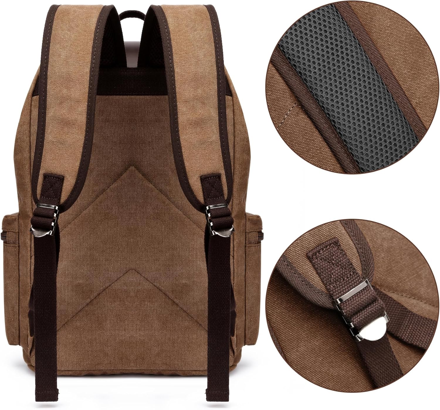 Retro Canvas & Leather Laptop Backpack, Unisex 16 Inch Computer Bag for Work Travel & University, Vintage Style Rucksack