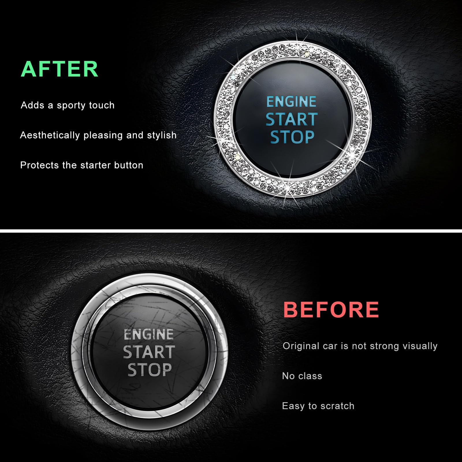 Car Bling Engine Start Ring Decals, Crystal Rhinestone Push Start Button Decorative Ring, Universal Sparkling Key Ignition Knob Cover for Women Girls, Car Accessories (White) - 4