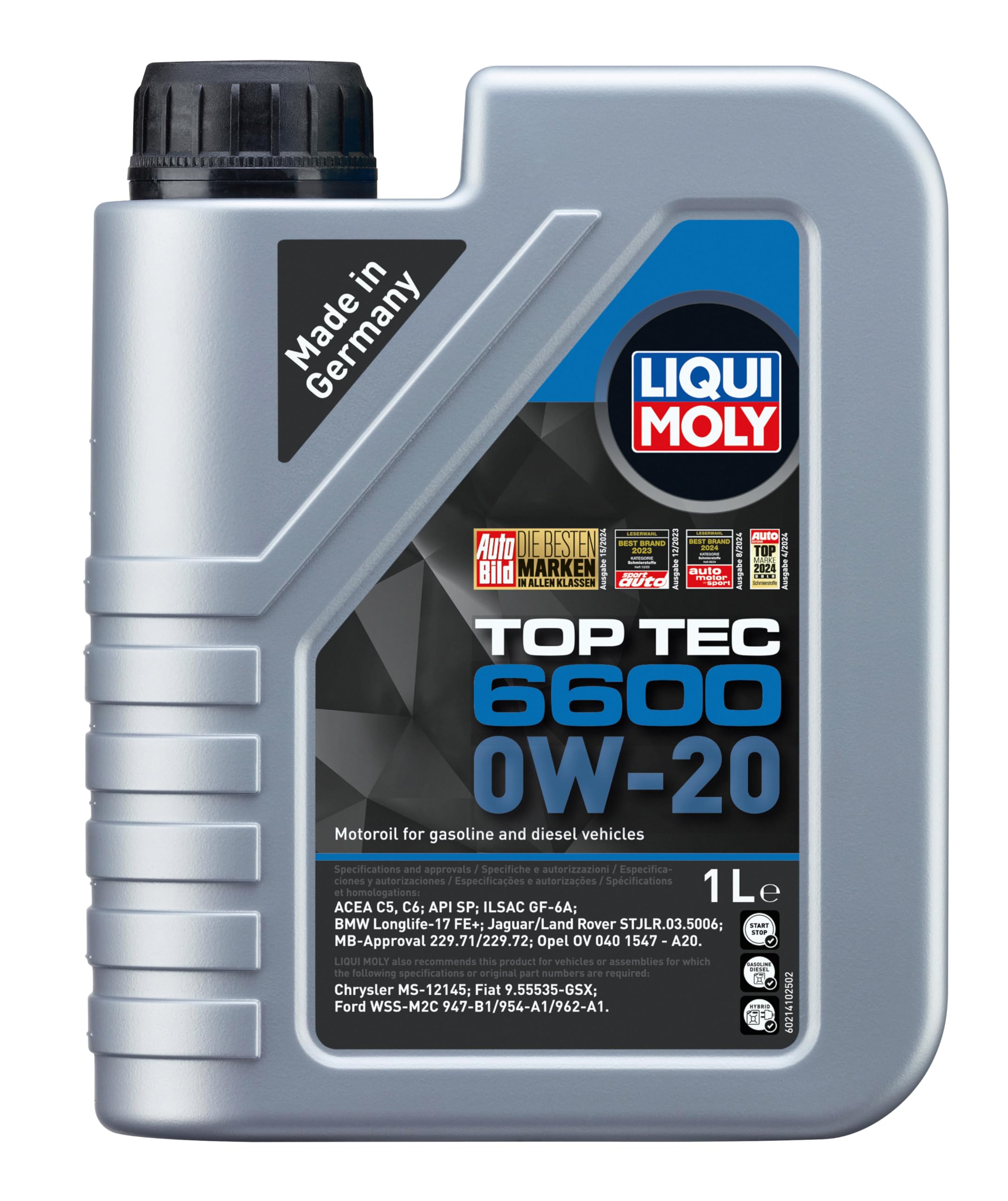 3 x Liqui Moly Top Tec 6600 0W20 Synthetic Technology Engine Oil - 1 Litre