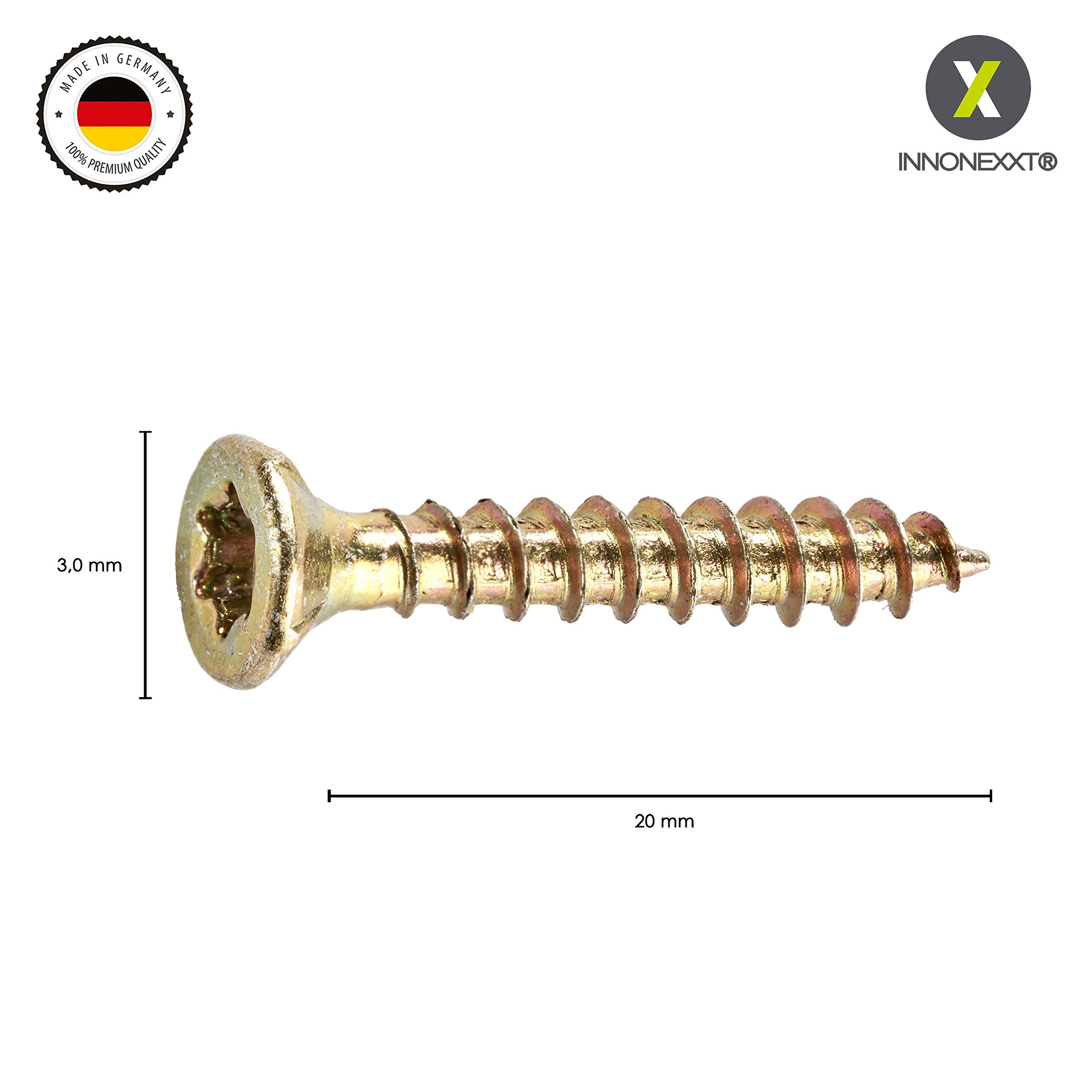 INNONEXXT Premium Chipboard Screws, Gold, 3.0x20mm - Image 2