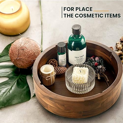 Miniatura 7 de Organizador Lazy Susan de madera de acacia de 12 pulgadas con 4 divisores, plato giratorio de madera para mesa, encimera, bandeja de almacenamiento