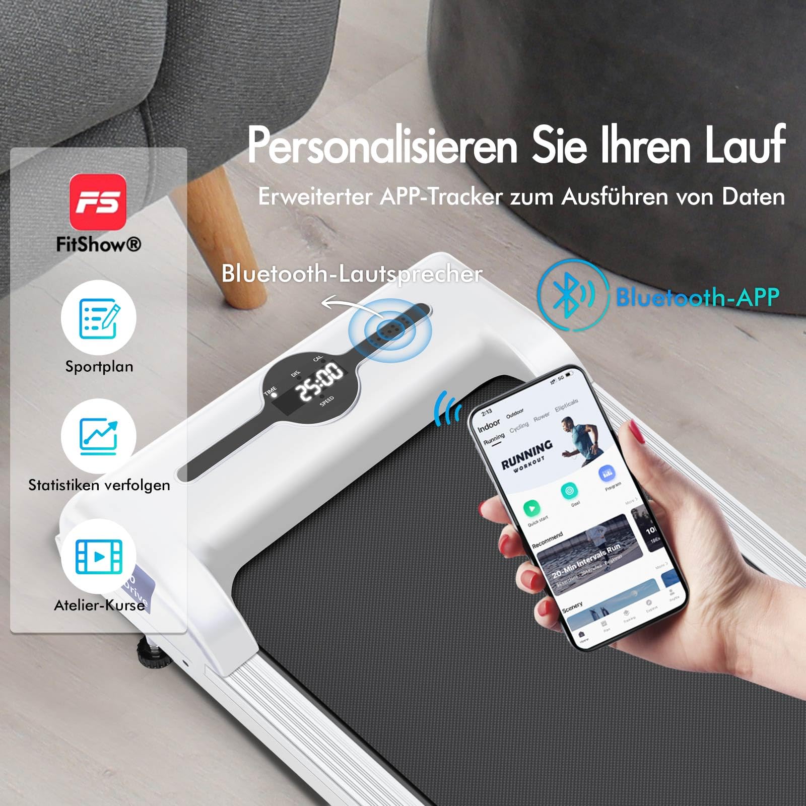 BLACK LORD Laufband, Walking pad 9/12/16 km/h, Laufmattemit/ohne 9% Steigung, unter dem Schreibtisch,tragbar, leise, LED-Display, App, 120/130/140 kg Belastbarkeit, Zuhause und Büro, 2,2/3,0/3,2 PS