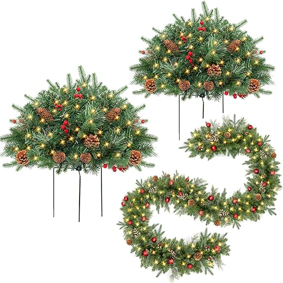ENVEN Outdoor Christmas Tree Frosted Urn Filler 2 Set, 9FT