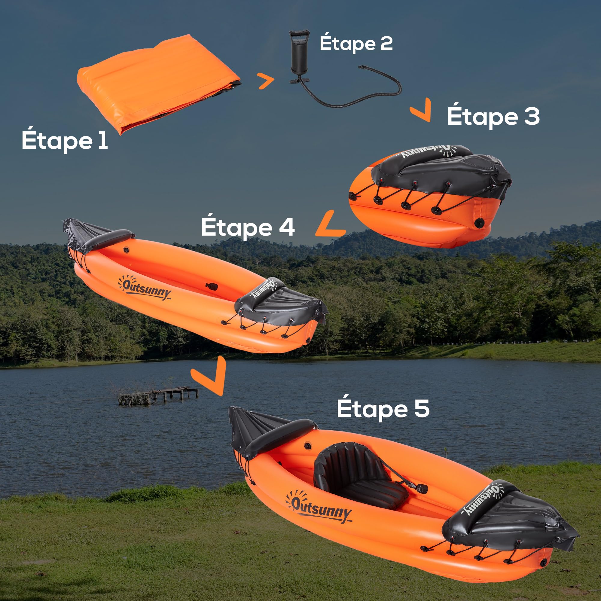 Outsunny Kayak Gonflable pour 2 Personnes avec Pompe à air, rames en Aluminium, Bleu