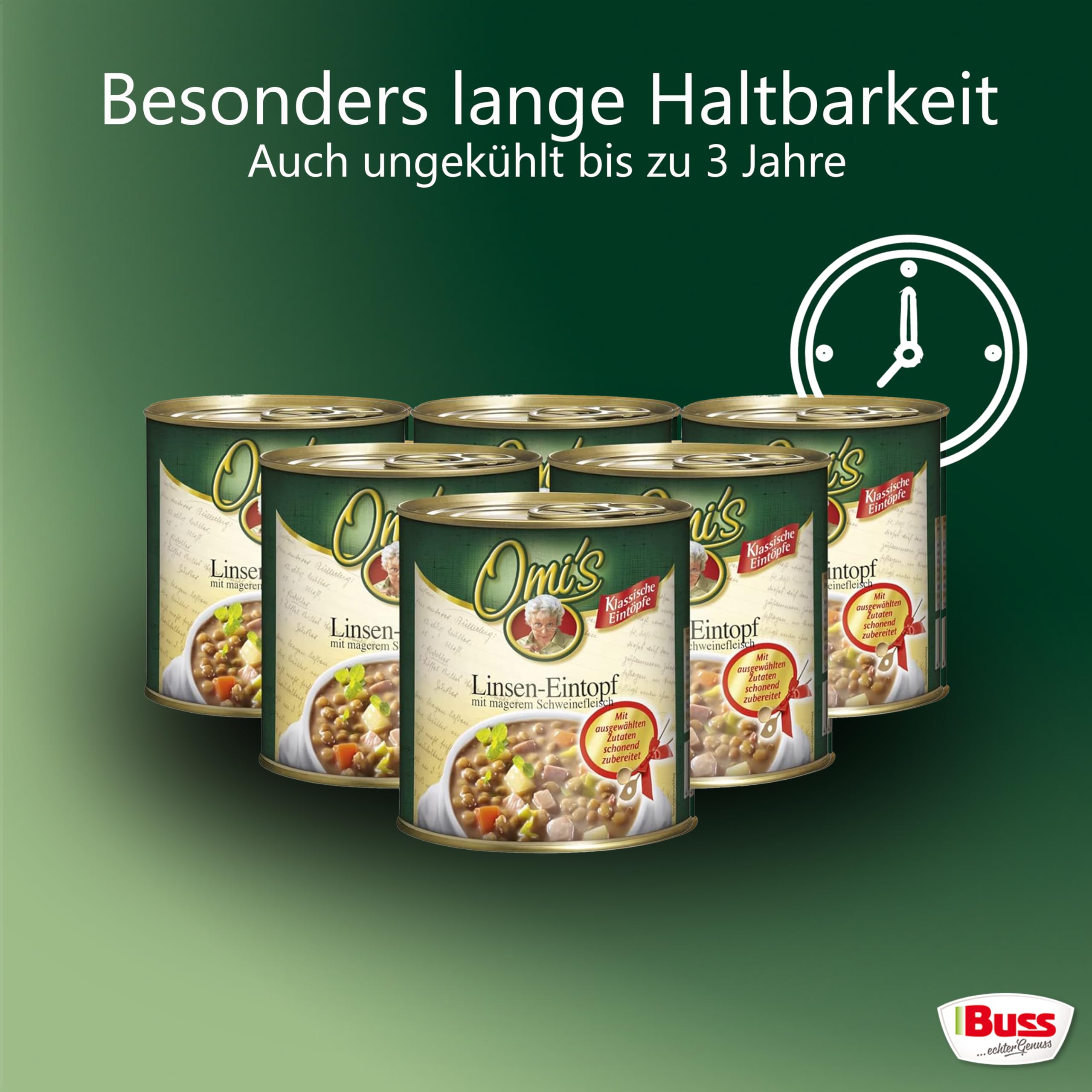 Buss Omi’s klassischer Linseneintopf - Würzig leckerer Suppentopf mit Linsen und magerem Schweinefleisch - Schnelle Fertiggerichte zum Aufwärmen in Mikrowelle & Topf - 6 x 800g (Packung mit 2)