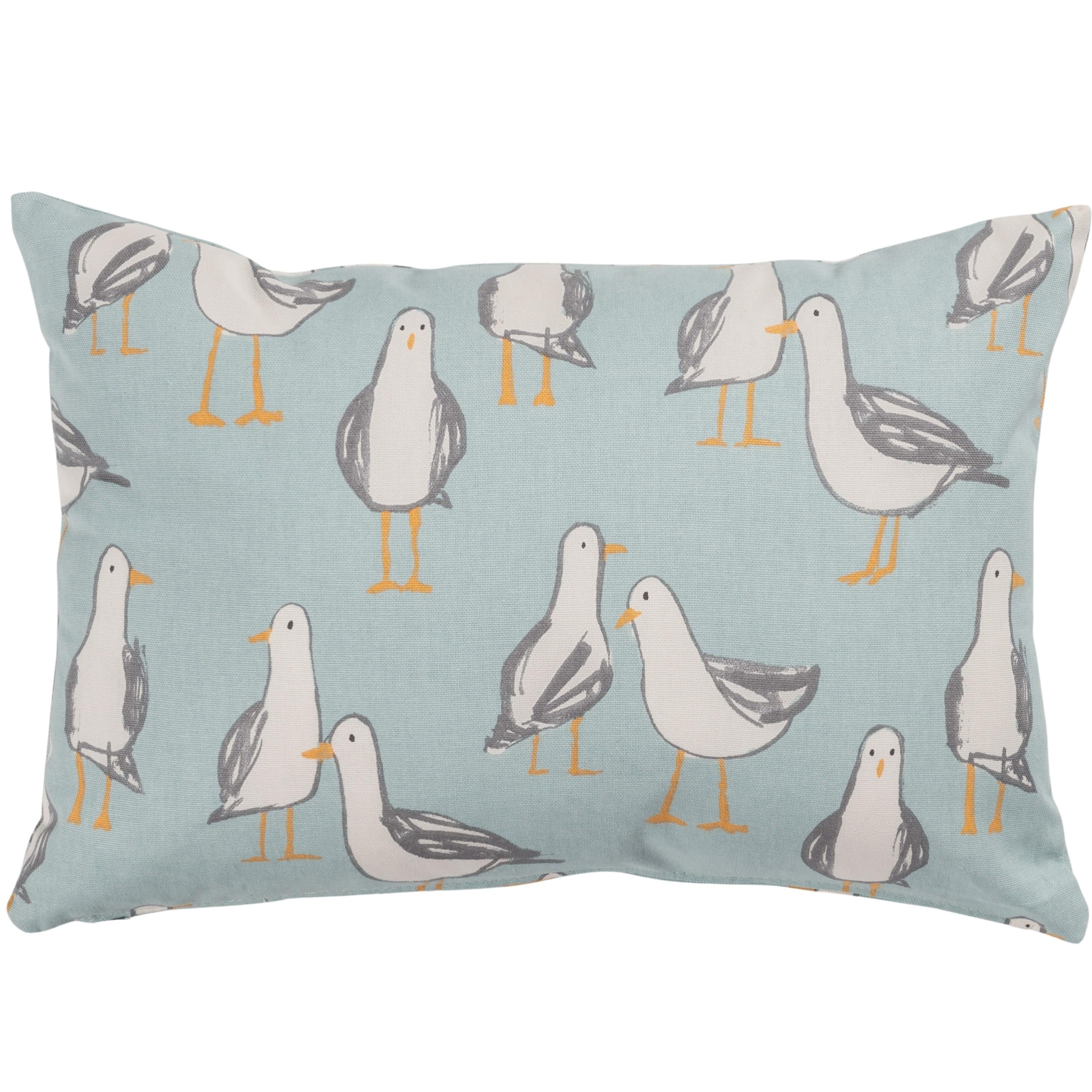 Linen Loft Seagull Cushion Cover. Duck Egg Blue Cartoon Sea Birds. Nautical Seaside Marine Beach Design. 17x17 Decorative Cover Only