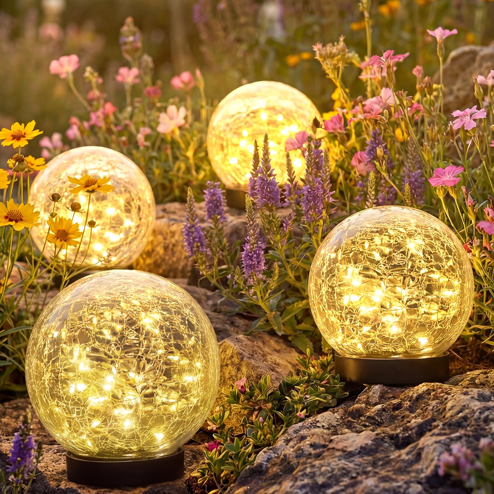 Ciskotu 4 Stück Solarleuchten für Außen, 120 LED Solarlampen für Aussen Garten