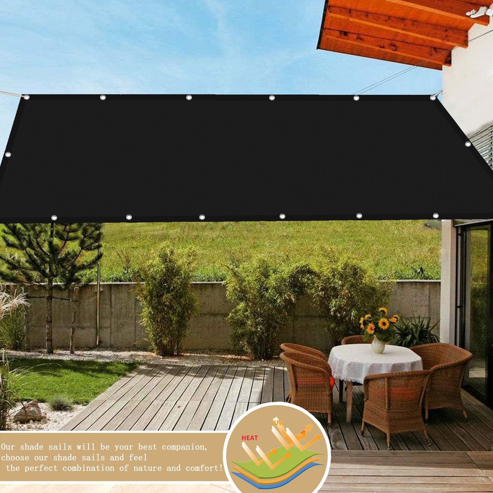 GAIJUAN Sonnensegel 4,5x10 M, Cremefarben | 95% UV-Schutz, Wasserdicht, Inkl. 4x1,5 M Befestigungsseile