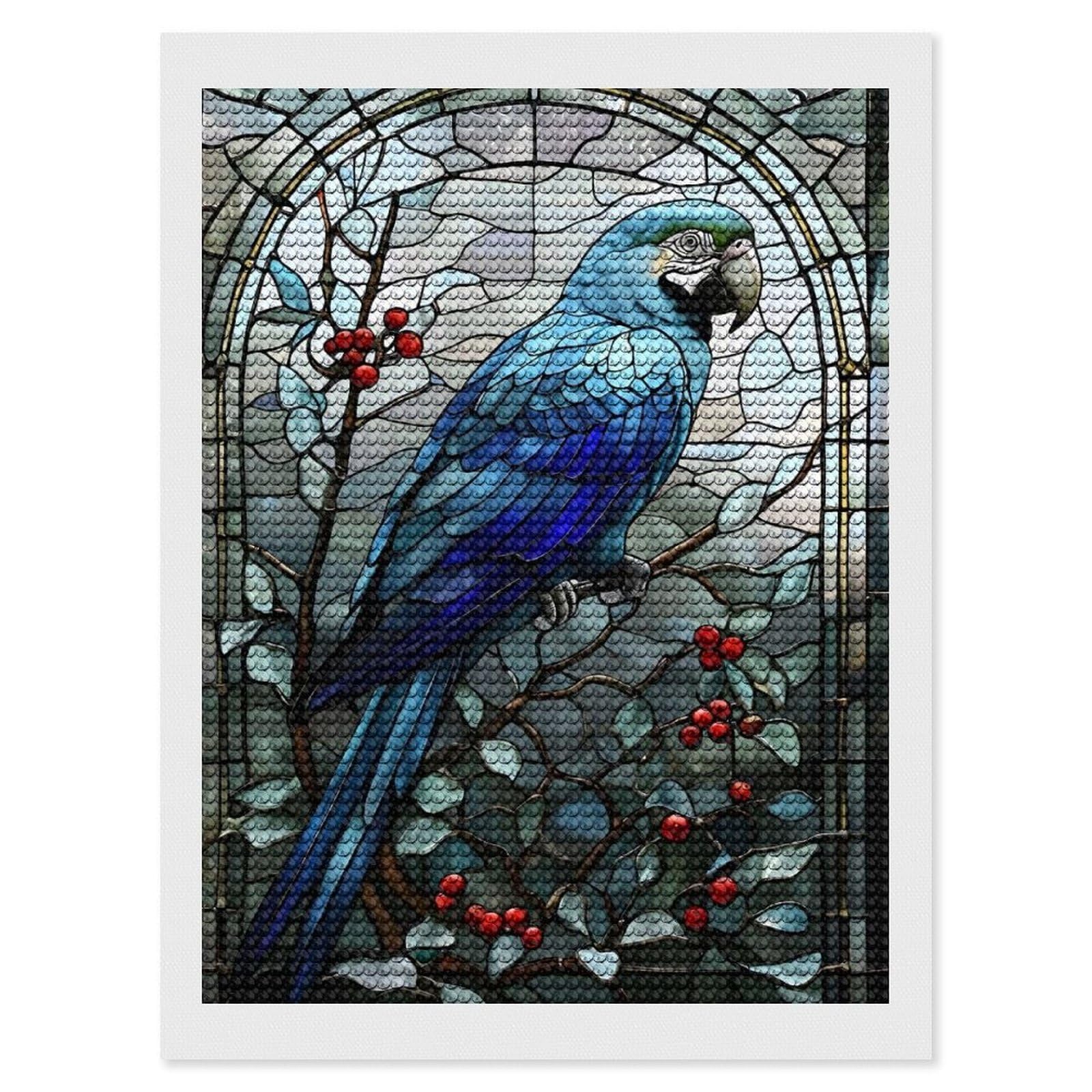 Junmoney Stained Glass Parrot Diamond Art Canvas 12"x16", Easy to Follow Symbols, Finish and Display, Fun Craft Experience, Aesthetic Room Decor