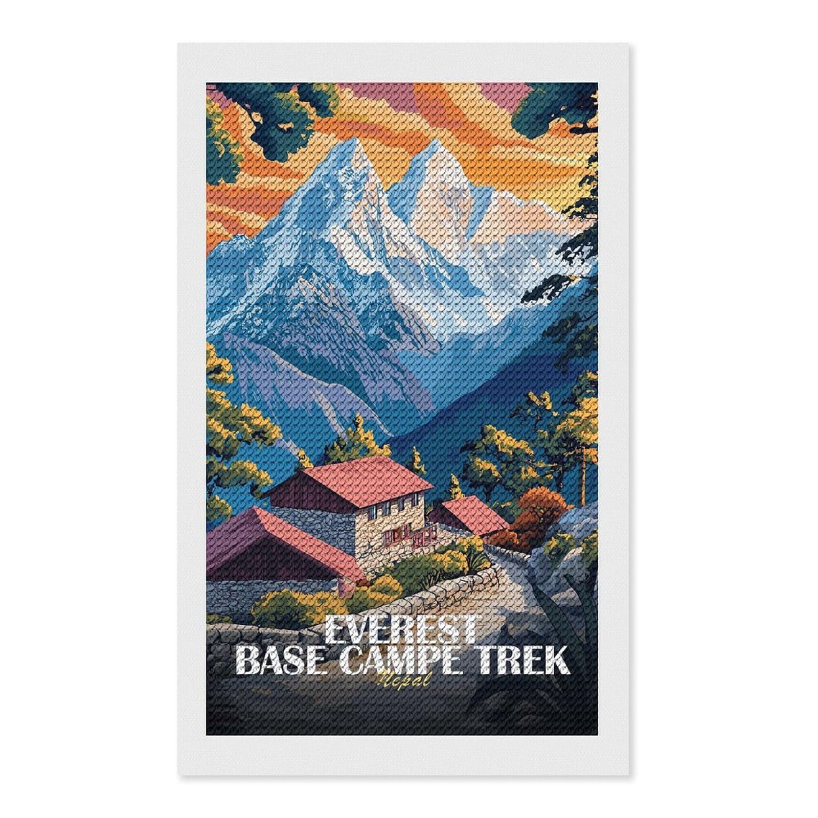 Junmoney Everest Base Camp Trek Nepal Art Diamond Art Canvas 12"x20", for Family Craft Time, Creative Leisure Activity, Living Room Decor, Festive Craft Gift