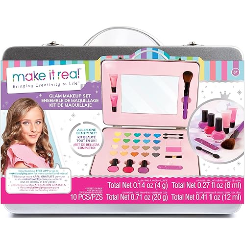 Make It Real: Glam Makeup Set - 10 Piece Travel Hard Case, Tweens & Girls, All-in-One Cosmetic & Beauty Kit, Includes Instrumental Dream Guide for Inspiration, Nails-Lips-Face, Kids Ages 8+