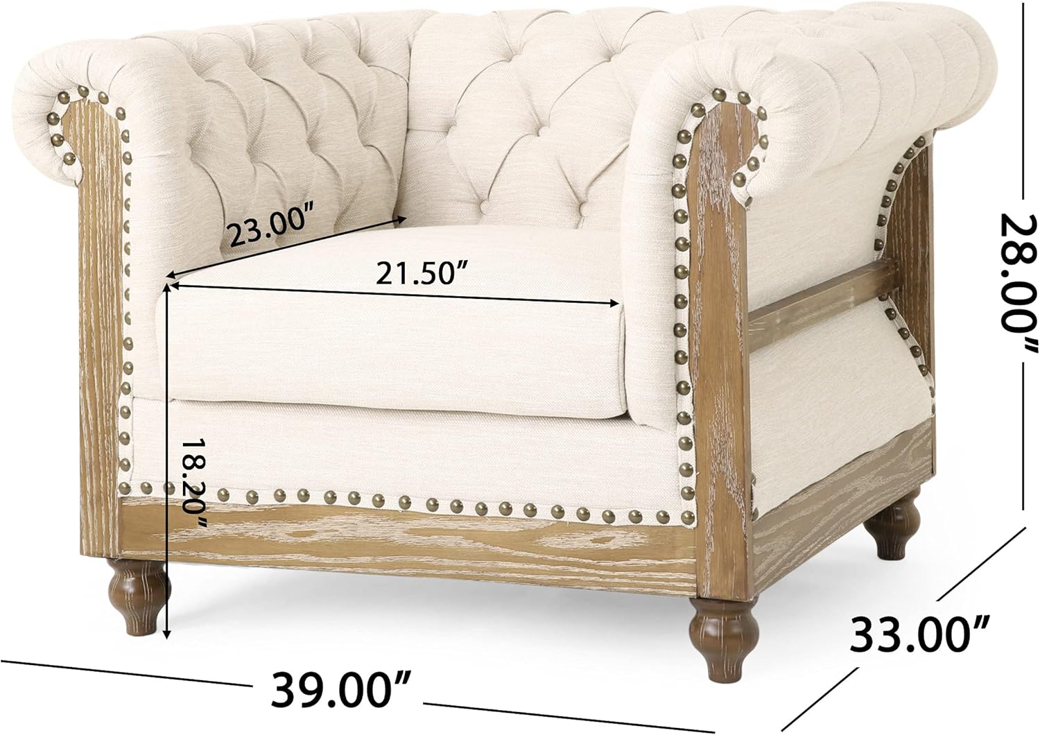 VOLL Tufted Club Chair with Nailhead Trim - Beige/Dark Brown