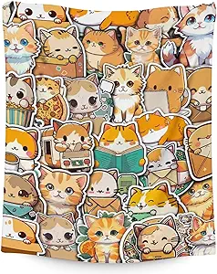 Cat Blanket Gifts - 60"x80" Cute Throw for Kids & Adults - Yellow Soft Fuzzy Blankets for Bed, Couch & Living Room