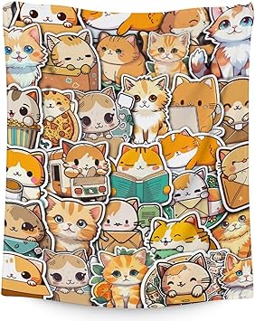 Cat Blanket Gifts - 60"x80" Cute Throw for Kids & Adults - Yellow Soft Fuzzy Blankets for Bed, Couch & Living Room