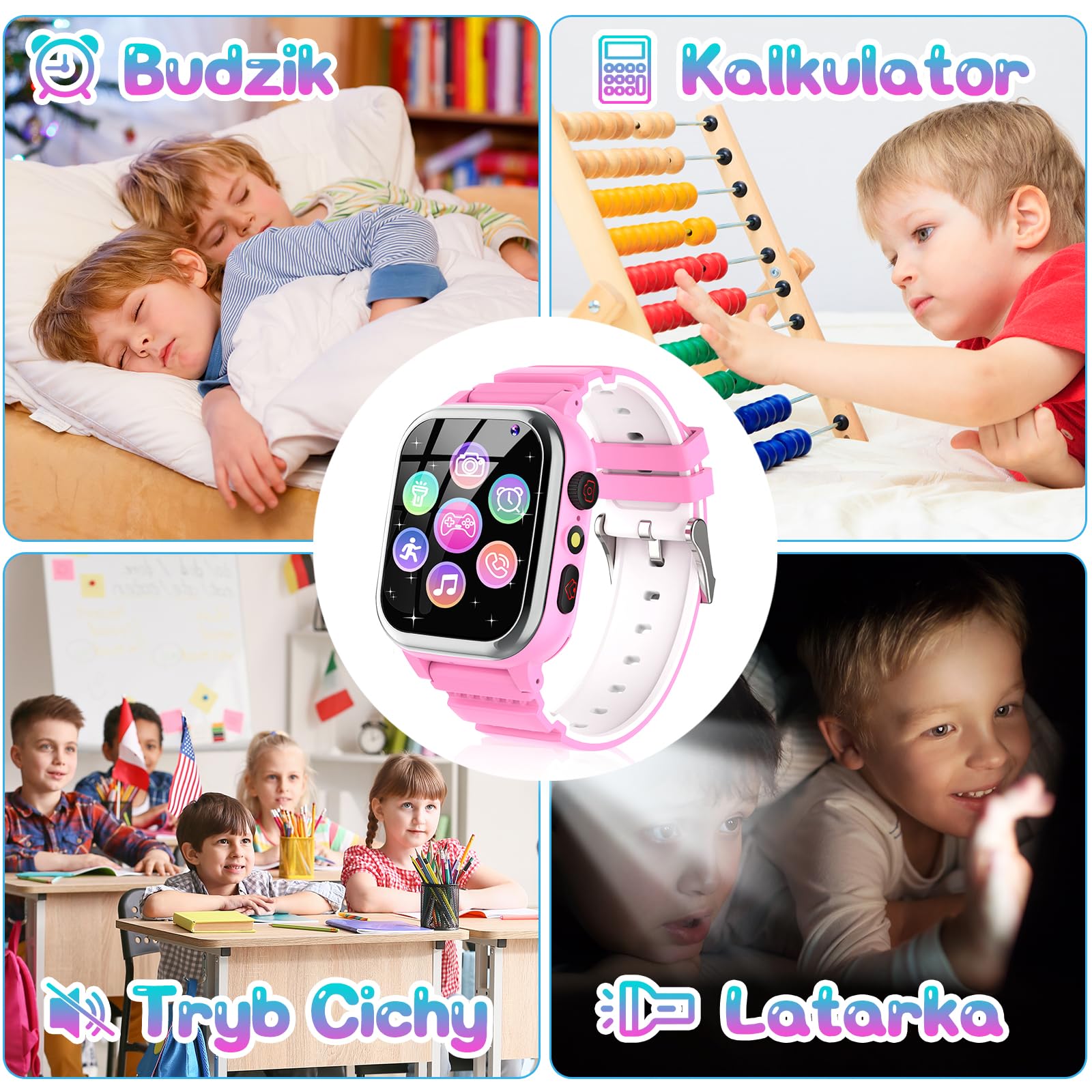 Smartwatch dla Dzieci z 26 Gry Telefon Pedometr Kalorie SOS Budzik Zegarek HD Camera Muzyka Wideo Stoper Inteligentny Zegarek dla Dzieci na Dzień Szkoły Prezenty Urodzinowe