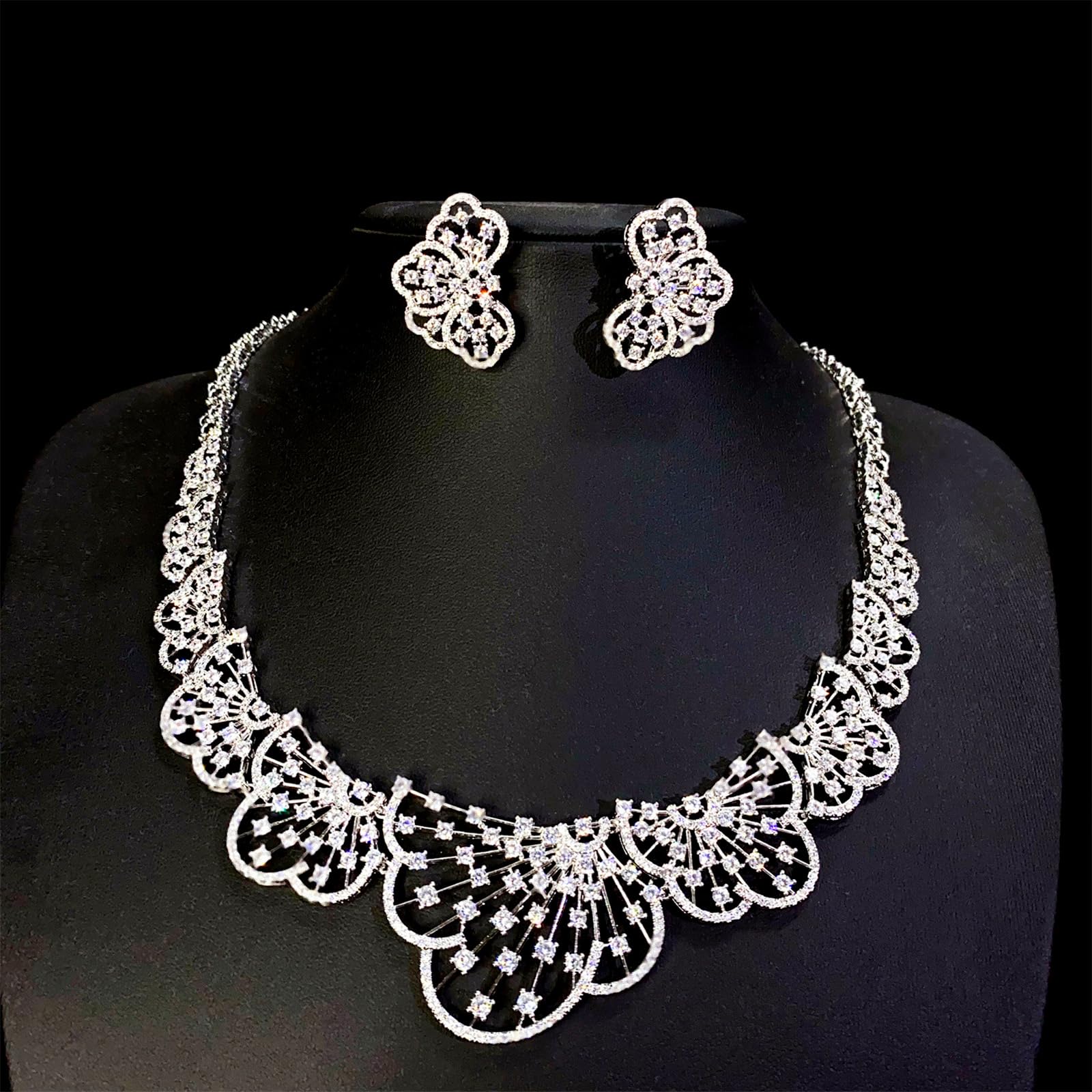 Juego de collar y pendientes multiusos de circonita completa, accesorio de joyería para mejorar tu aspecto nocturno, collar y aretes de circonita