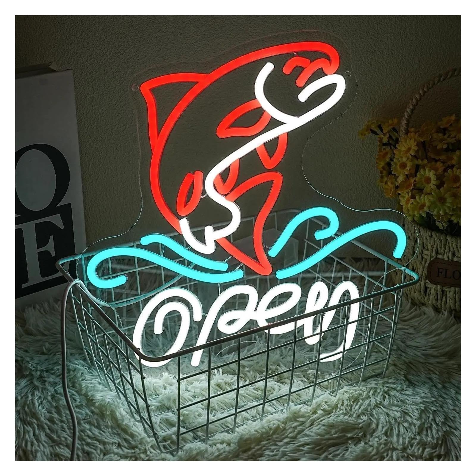 Insegna al Neon Insegna Al Neon Aperta Del Pesce