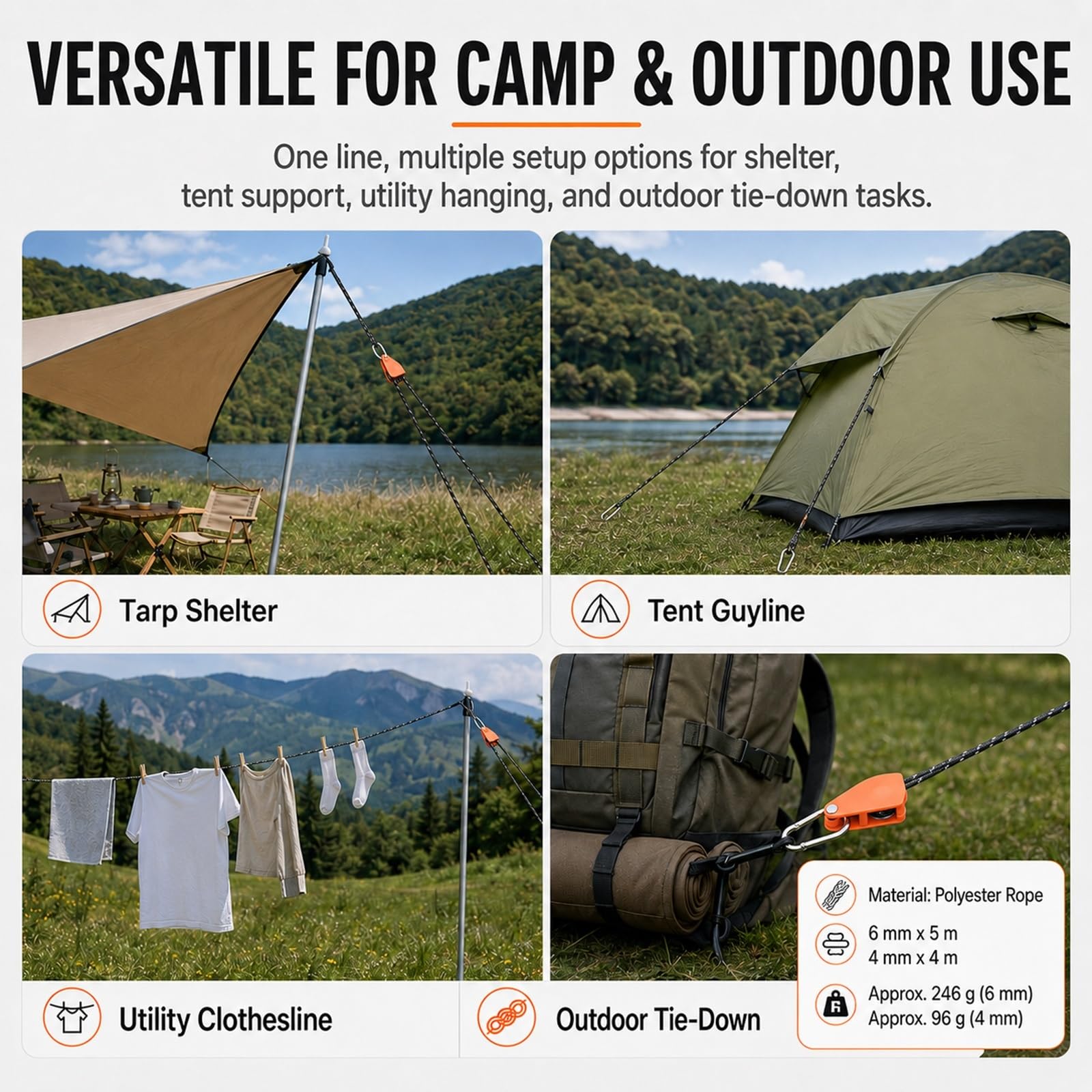 Generisch Zinklegierung Seilspanner Flaschenzug Reflektierendes Zeltseil, 6er Pack 6mm Zeltschnur Seil Einsteller Camping Outdoor