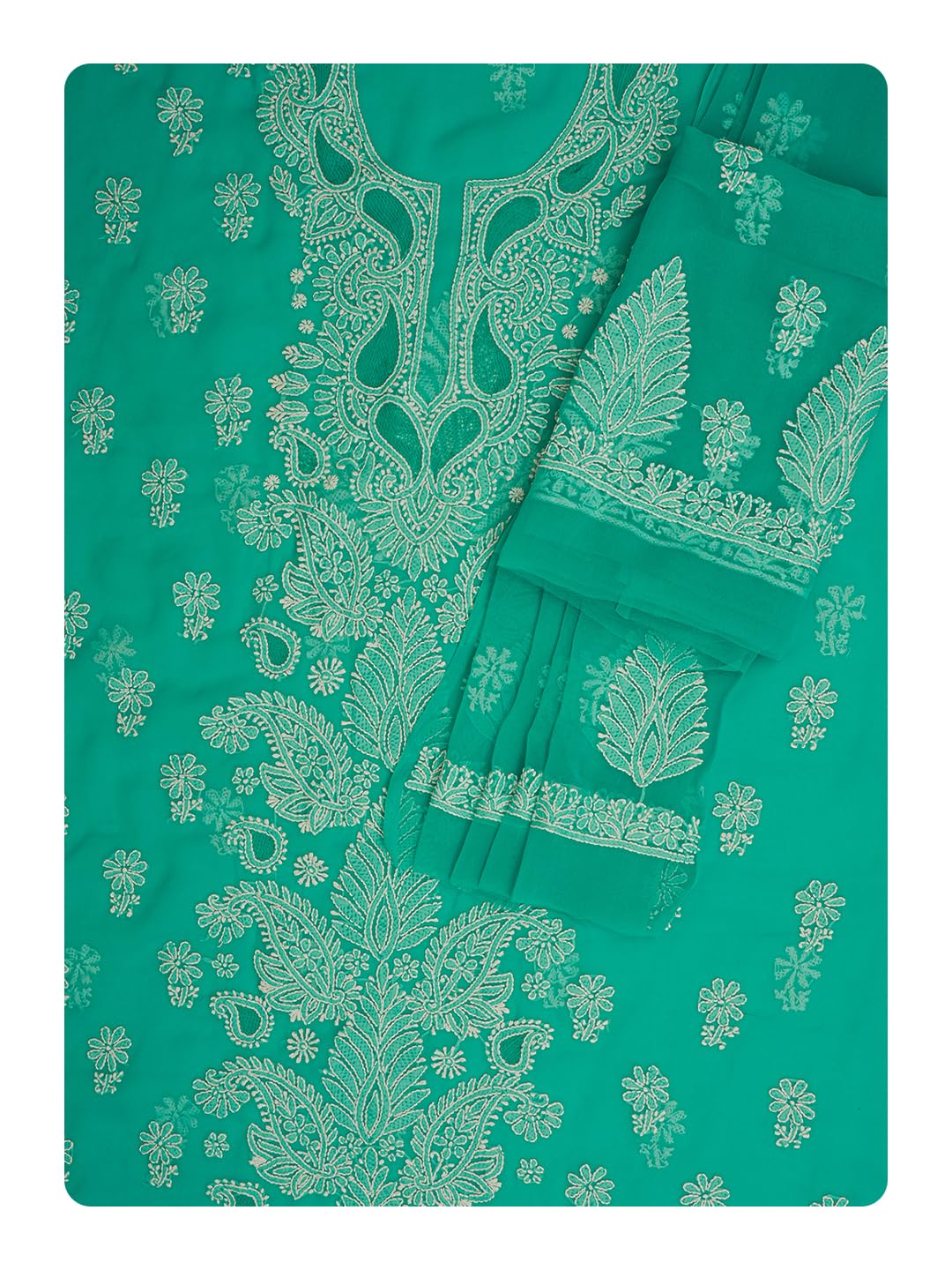 ada Hand Embroidered Lucknowi Chikankari Unstitched Georgette Dress Material Suit Piece with Dupatta for Women A211360 Rama Green-picture-30