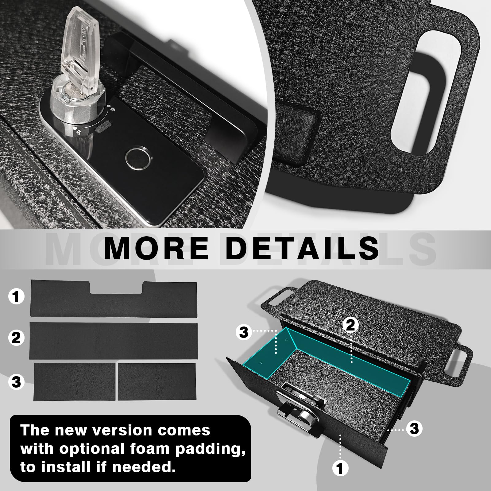 BestEvMod Under Front Seat Safe Vault Drawer LockBox Driver/Passenger Side Compatible with Tesla Cybertruck 2025 2024 Storage Gun Safe Organizer Anti-Theft Biometric Fingerprint Lock (Underseat-Front)