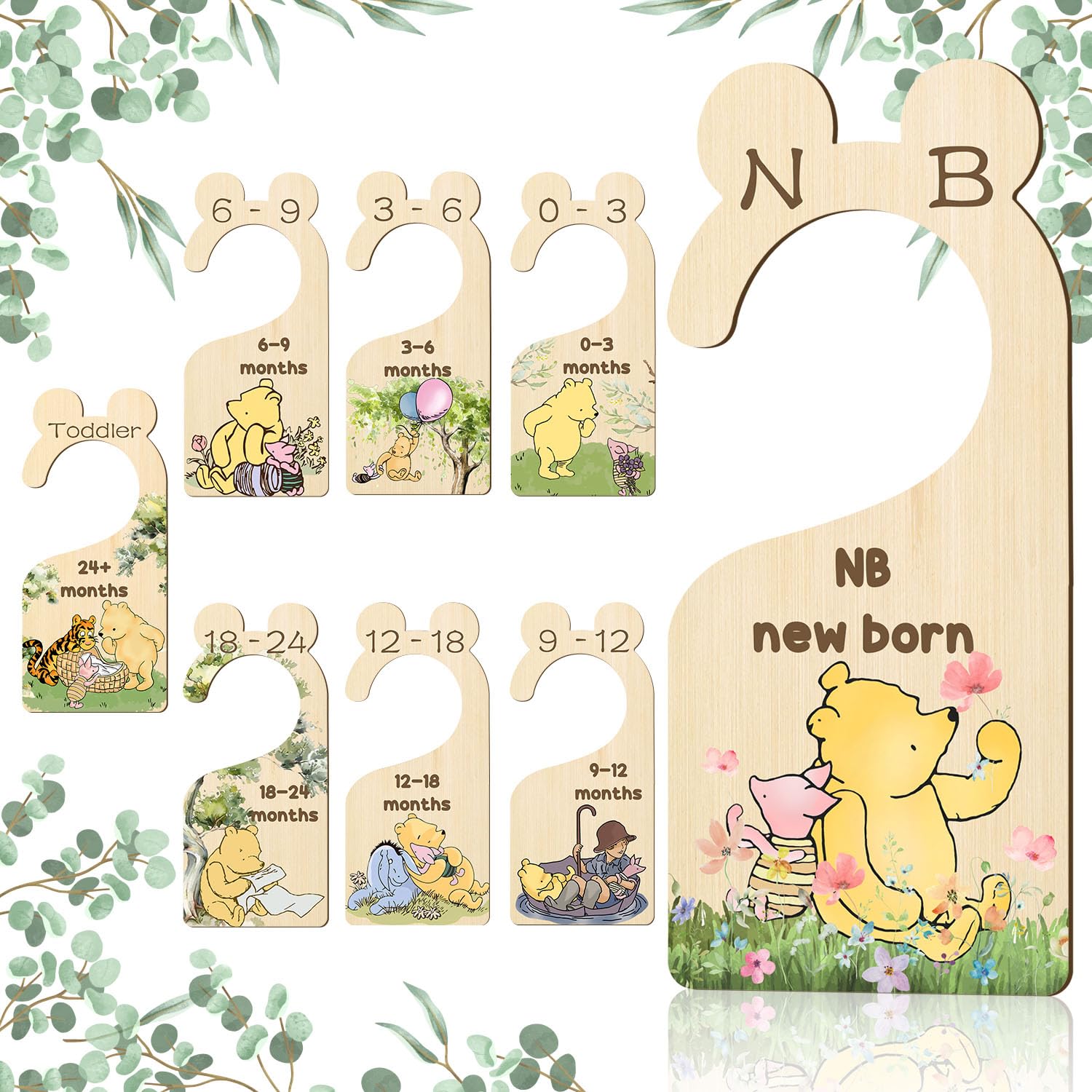 QZCYU Winnie Wooden Baby Closet Dividers 8 Pcs Double-Sided Baby Size Closet Dividers Winnie Baby Stuff Winnie Nursery