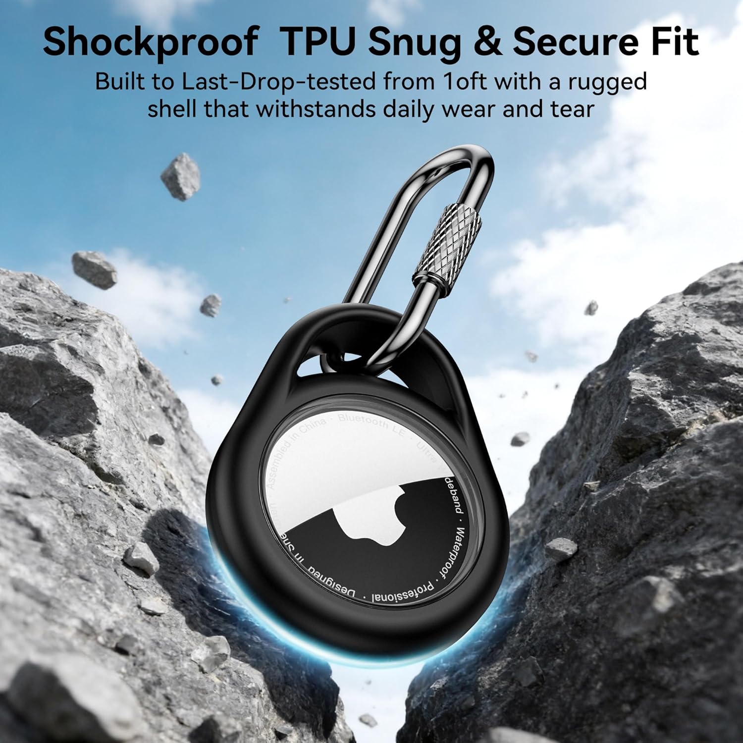 AirTag Holder Keychain 4 Pack, Waterproof Air Tag Case with Locking Carabiner, Shockproof TPU Protective Cover Compatible with Apple AirTag 1st & 2nd Gen for Keys, Luggage, Backpack, Pets