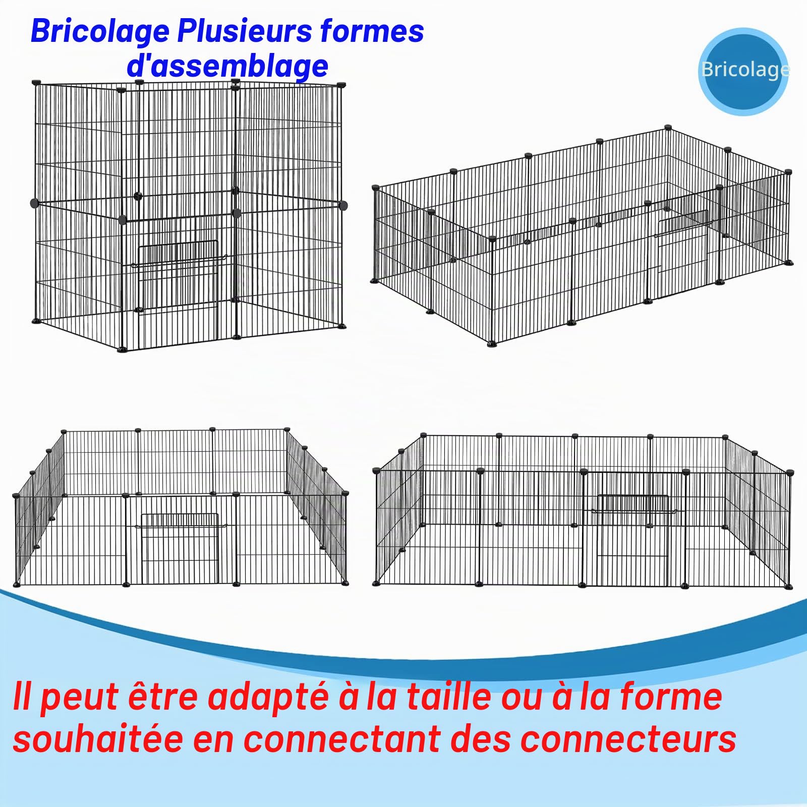 YRHome Enclos en treillis pour lapins, lapins, cochons d'Inde, cages pour petits animaux avec porte, roue libre, enclos pour petits animaux,142 x 72 x 72 cm, noir