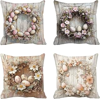 Funda Cojin 55x55 Juego de 4 Lila Fundas Cojines Exterior Impermeable Lino Cuadradas Decoracion Cushion Covers Pascua De Resurrección com Cremallera Oculta para Jardín Balcones Decorativos S-606