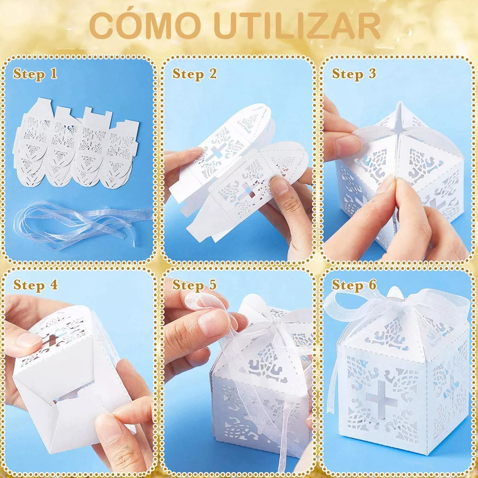 Set di bomboniere per battesimo da 20 pezzi: 20 braccialetti con croce rosario angelo, 20 scatole per battesimo, 20 sacchetti in organza, 20 etichette