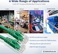 Vista 49 de CableWholesale Cable Ethernet Cat6, 24AWG, conector de placa dorada RJ45, 4 pares de cobre trenzado, par trenzado sin blindaje (UTP), cable de Blanco