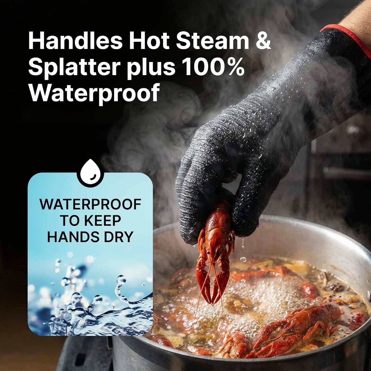 BBQ Gloves - Waterproof and Extreme Heat Resistant up to 932°F - Food-Grade Neoprene Rubber Mitts for Cooking, Grill, Grilling, Oven, Baking, Fire Pit - Non-Slip Grip, Cotton Lining and 14” Sleeve