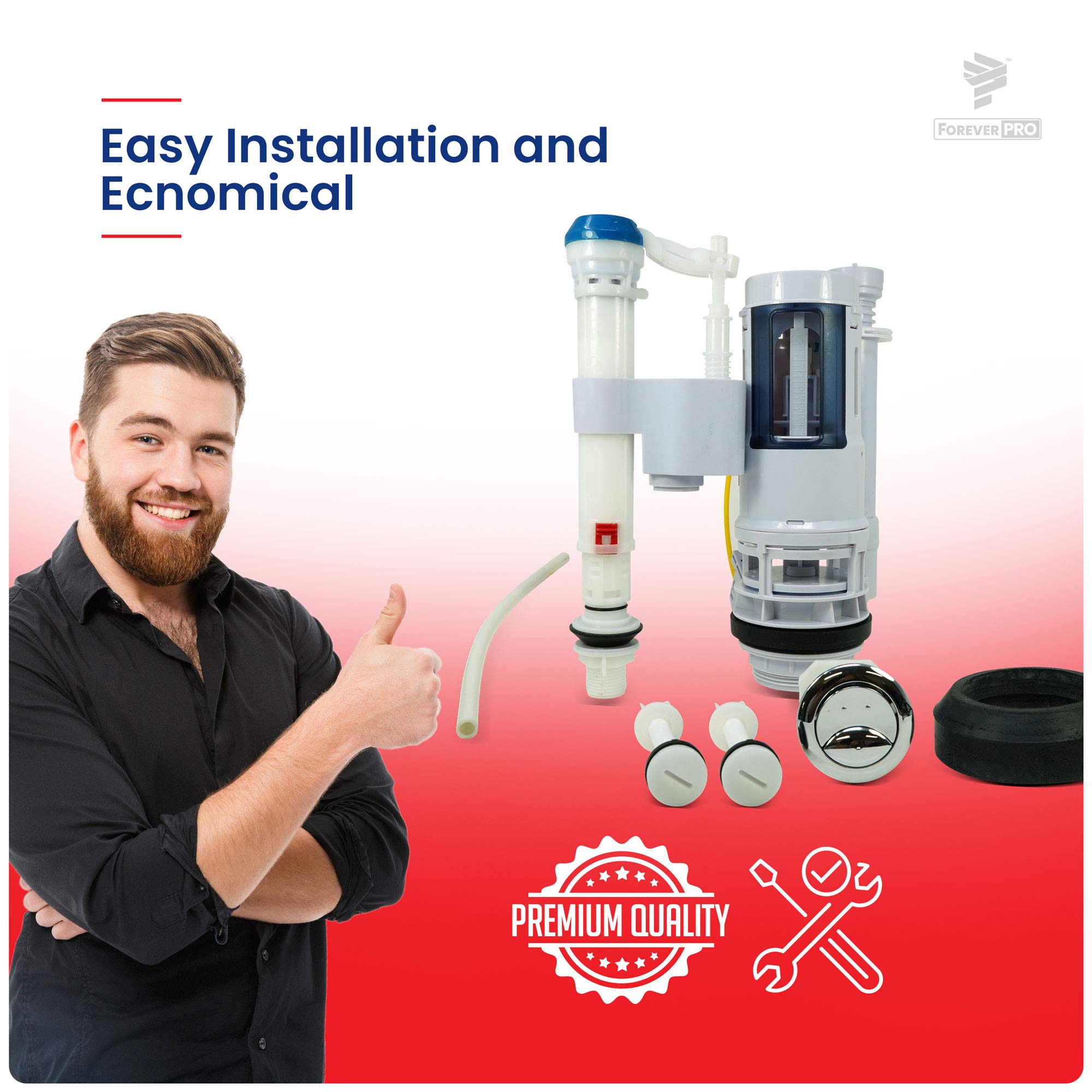 ForeverPRO DFVFVK Universal Water Saving Dual Flush Valve and Fill Valve with Push Button Toilet